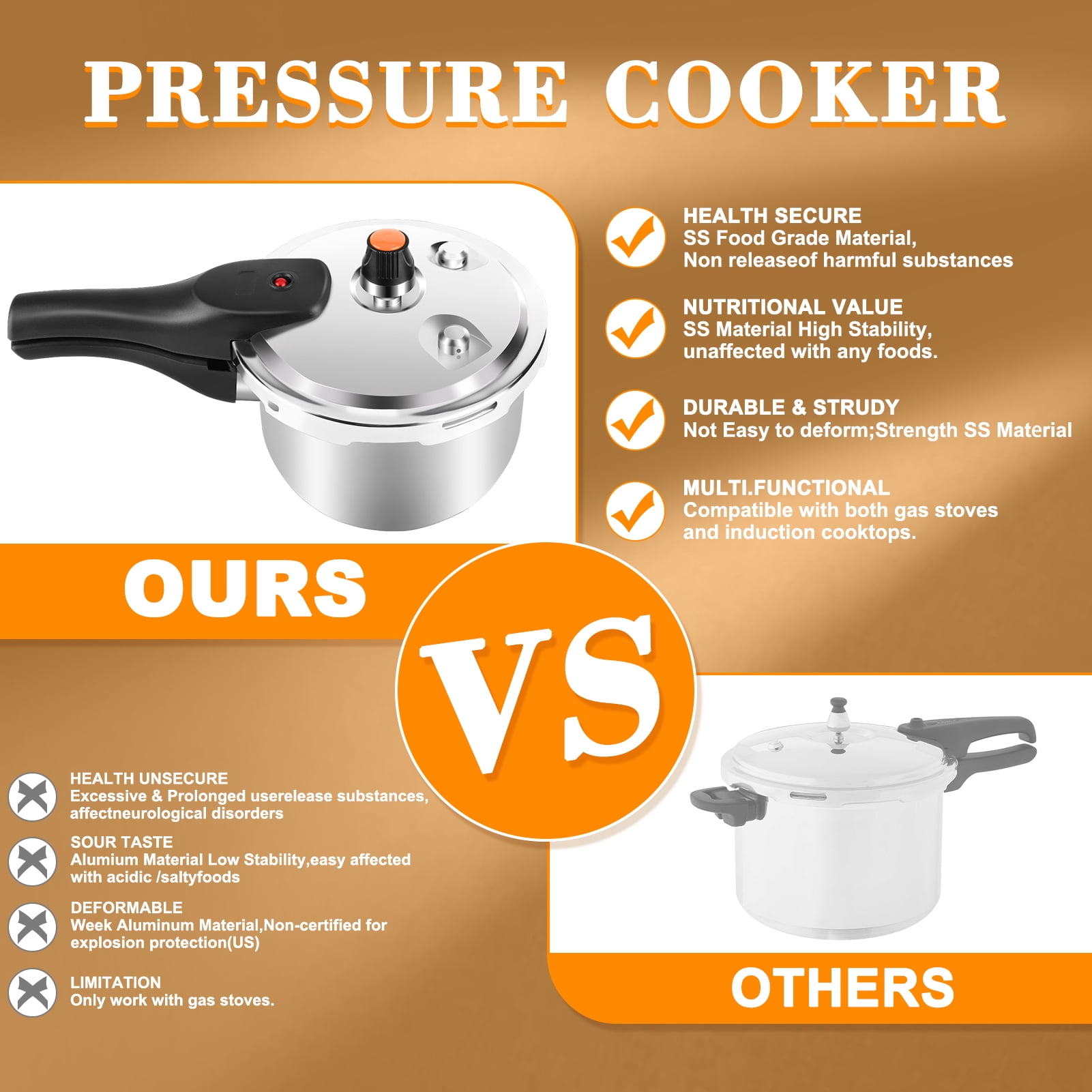 Stainless Steel Pressure Cooker, 2L Stainless Steel Pressure Cooker Cooking Various Foods For Induction Cooker