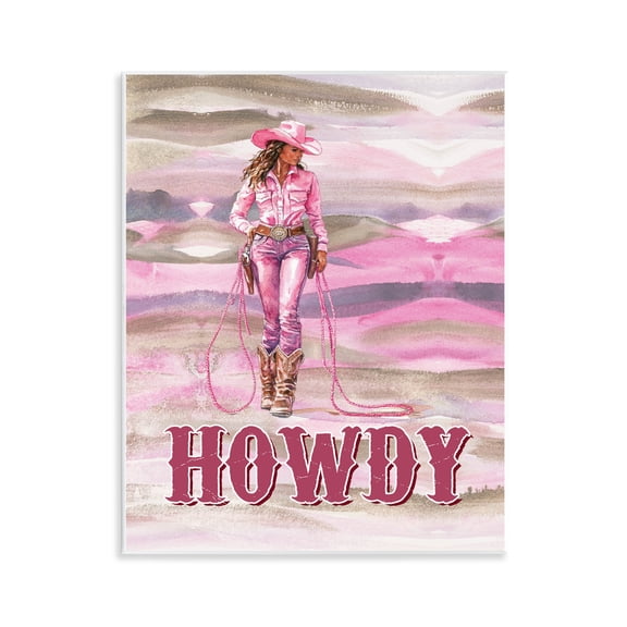 Stupell Industries Pastel Howdy Cowgirl People Painting Unframed Art Print Wall Art, 11 x 14