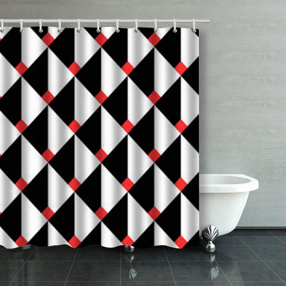 BPBOP Seamless Geometric Pattern Squares Volume Black Shower Curtains