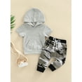 thumbnail image 2 of Liacowi Newborn Baby Boy Long Pants Outfits, Short Sleeve Pocket Hoodie + Camouflage Pattern Pants + Cute Hat Set, 2 of 9