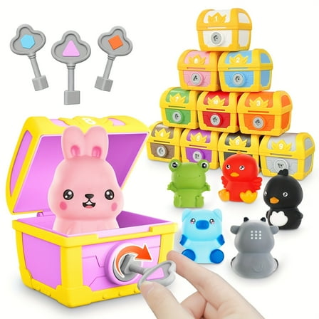 Montessori Learning Toys for Toddler 3 4 5, 30pcs Surprise Treasure Box Locks with Keys, Farm Animals Finger Puppets, Matching & Sorting Game, Fine Moto Skill Develop Toy, Gift for Baby Boys Girls
