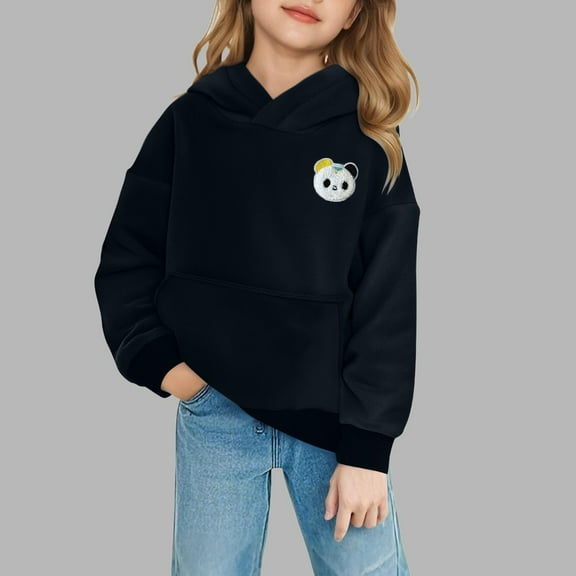 Thetops Toddler 3T Black Hoodie with Panda Embroidery, Stretchy Nylon-Spandex, Kangaroo Pocket for Everyday Wear & Active Play