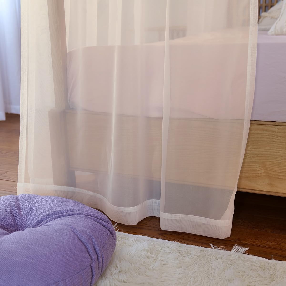 Bed Curtains For King  Queen Full And 4 Corner Canopies & Drapes Four Poster Beds Sheer Champagne