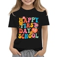 thumbnail image 2 of Kids Happy First Day Of School Floral Letter Graphic T Shirt Crew Neck Soft Cotton Short Sleeve Tee for New Term Entrance and Kindergarten Daily Classroom Outfits Black 120, 2 of 7