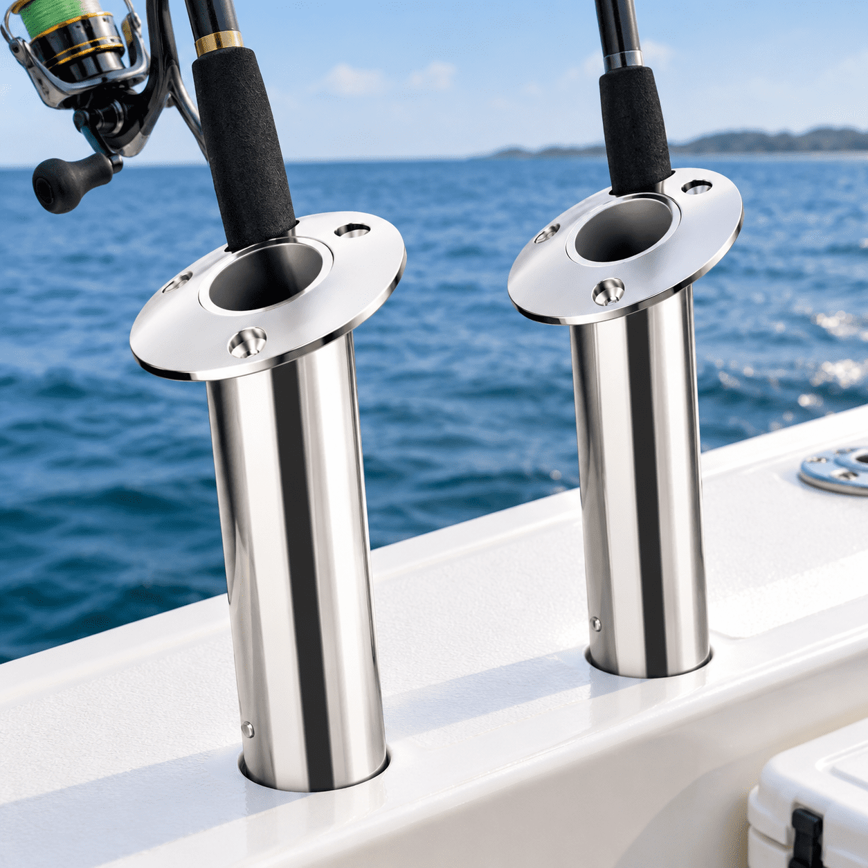 15 Degree – SS with White Insert 2 Pack 316 Stainless Steel Boat Fishing Rod Flush Mount Holders