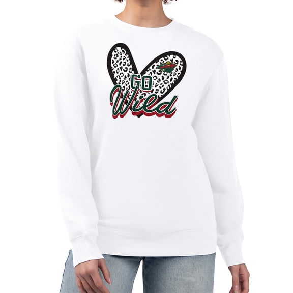 Women's G-III 4Her by Carl Banks White Minnesota Wild Animal Print Heart Fleece Pullover Sweatshirt