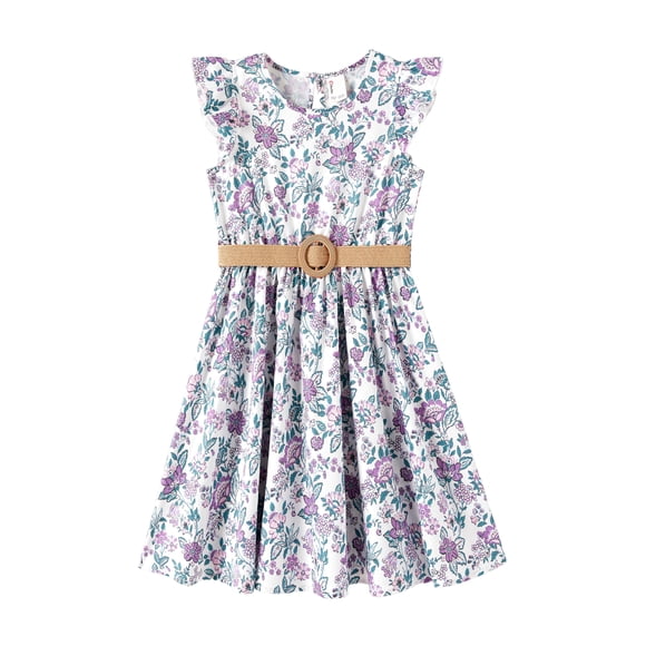 Vestido para Niñas PATPAT Boho Floral con Mangas de Volantes y Cinturón
