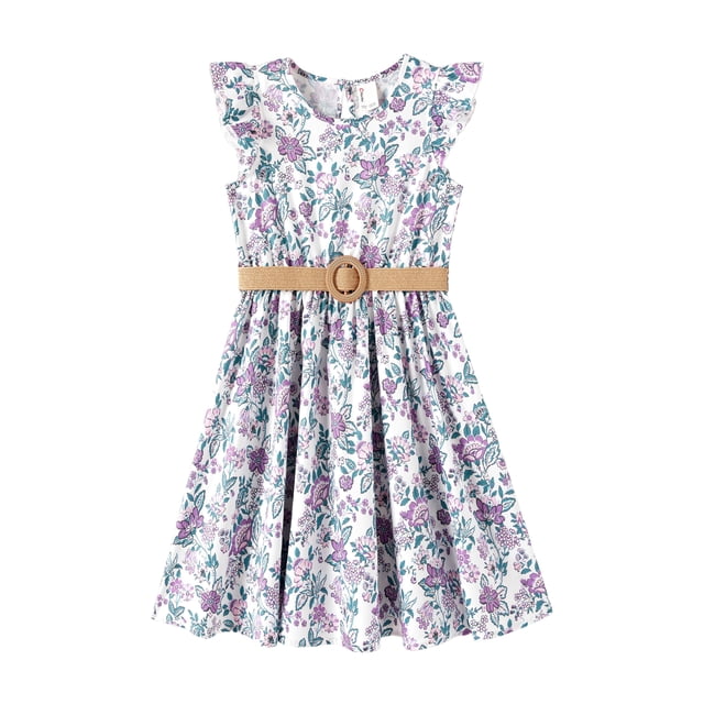 Vestido para Niñas PATPAT Boho Floral con Mangas de Volantes y Cinturón
