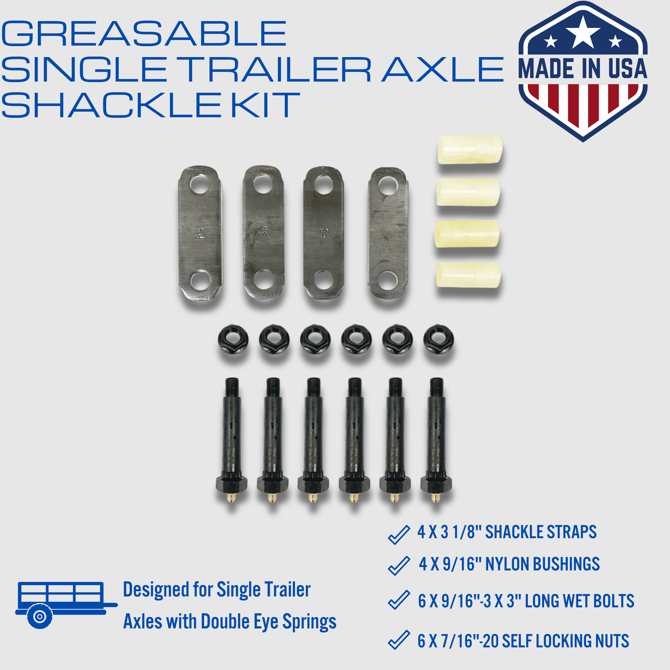 SOUTHWEST WHEEL USA Made Greaseable 2,000 lbs. Trailer Axle Suspension Kit Incl. Leaf Springs, Shackle & U-Bolt kit