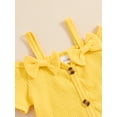 thumbnail image 4 of Suealasg Toddler Girls Clothes 6M 1T 2T 3T 4T 5T Short Sleeve Bow Button Closure T-shirt +Flower Print Flare Pants 2Pcs Little Girls Summer Casual Outfits, 4 of 6