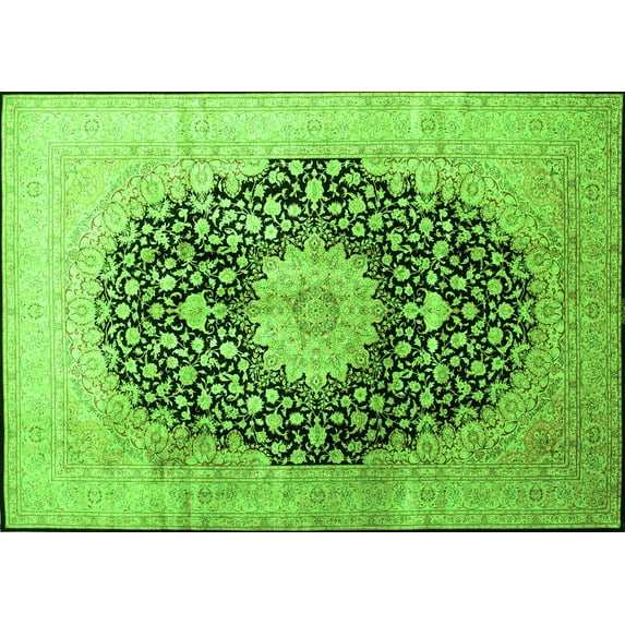 Ahgly Company Indoor Rectangle Medallion Green Traditional Area Rugs, 4' x 6'