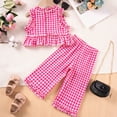 thumbnail image 4 of KPOPLK Toddler Baby Girl Clothes Sleeveless Plaid Ruffle Tanks Tops and Long Pants Summer Cute Outfit(Hot Pink&2,18-24 Months), 4 of 9