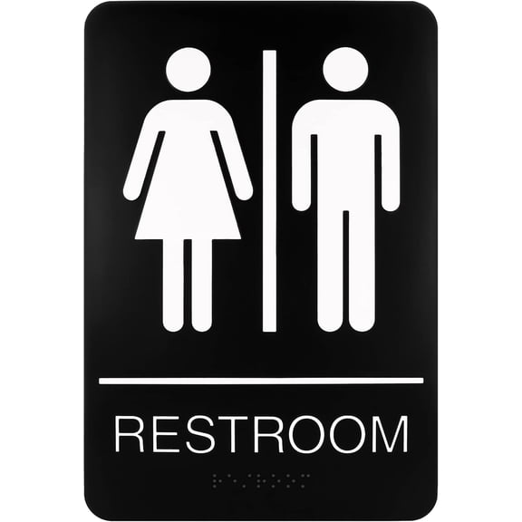 Restroom Sign for Business - ADA Compliant Braille Bathroom Sign with Double Sided Tape to Secure Perfectly in Less Than a Minute - Size 9 x 6 Inch (Unisex)