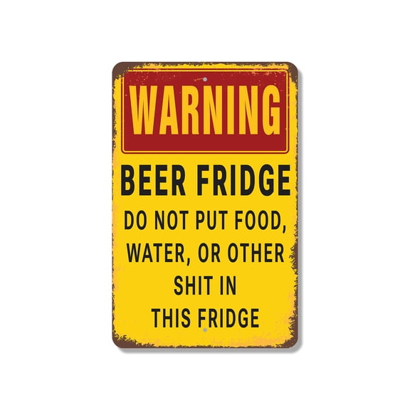 Warning Beer Fridge Do Not Put Other Stuff In It Vintage Style 8 Inch x 12 Inch Plastic Sign Bottles Only Hands Off Perfect for Garages Kitchens Man Caves Fun Gift for Beer Lovers