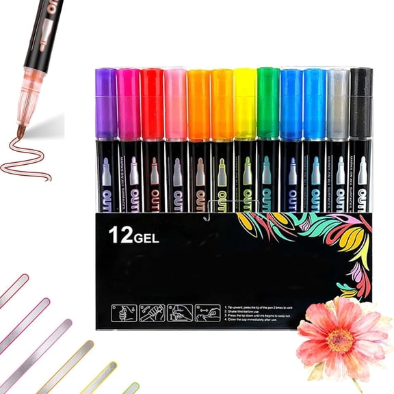 Marker Pen for Highlight, Outline Shimmer Markers Double Line Self-Outline Metallic Glitter Pens Super Squiggles Glitter Marker Set for Card Scrapbook Craft Arts Supplies