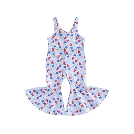 

ESASSALY 4th of July Toddler Girls Romper Jumpsuit Flower Flag Print Overalls