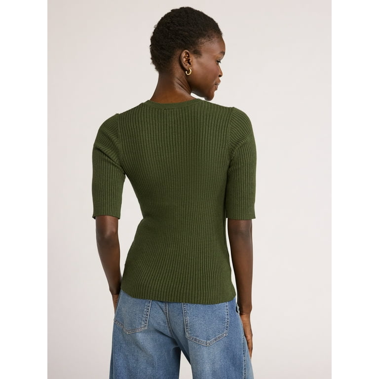 Scoop Women's Rib Knit Sweater with Elbow Length Sleeves Scoop Women's Rib Knit Sweater with Elbow Length Sleeves