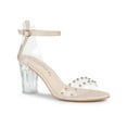 thumbnail image 1 of BLISSFUL STEP Women's Clear Block Heel Ankle Strap Heeled Sandals Beige 10, 1 of 7