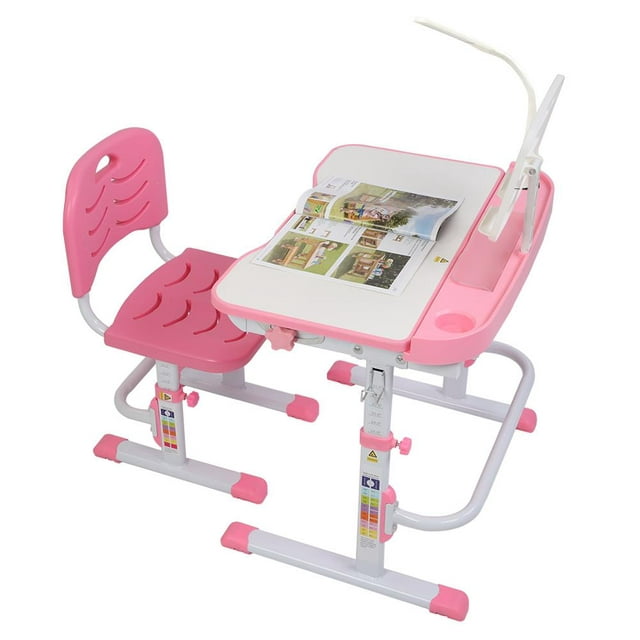 Ktaxon Kids Desk and Chair Set Height Adjustable Children Study Table with Light, Ergonomic Design