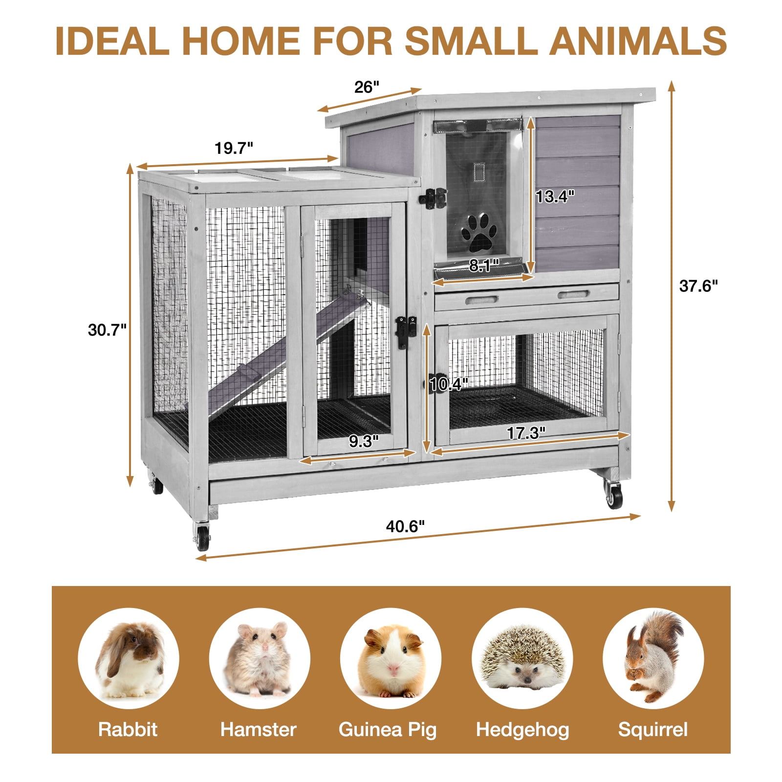 BUTINGLALE Outdoor Rabbit Hutch Bunny House Wooden Indoor Rabbit Cage for Small Animals with Trays