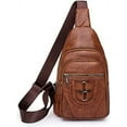 thumbnail image 6 of Leather Sling Bag Purse for Women Chest Crossbody Shoulder Bags Travel Daypack for Men and Women Brown Big, 6 of 7