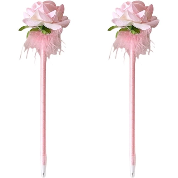 Jiibva 2pcs Rose Ballpoint Pen Set, Novelty Feather Rose Flower Pens Writing Ballpoint Pens Creative Stationery Pen for Office Teachers Supplies