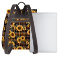 thumbnail image 3 of Salouo Brown Blue Plaid Sunflower Pattern PU Leather Backpack,Purse for Women Fashion Multipurpose Design Handbag Ladies Shoulder Bags Travel Backpack, 3 of 4