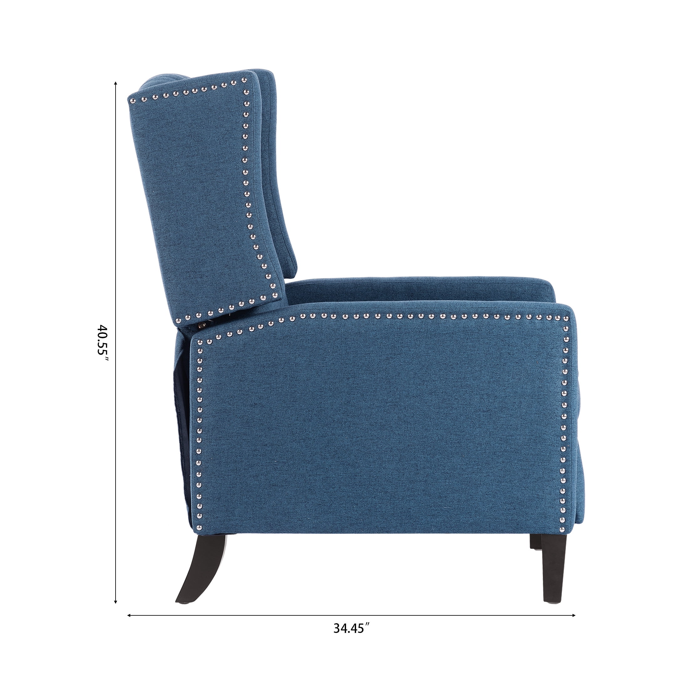 Josephine High-Back Fabric Upholstered Accent Chair with Button Tufting and Silver Trim, Solid Wood Leg, Blue