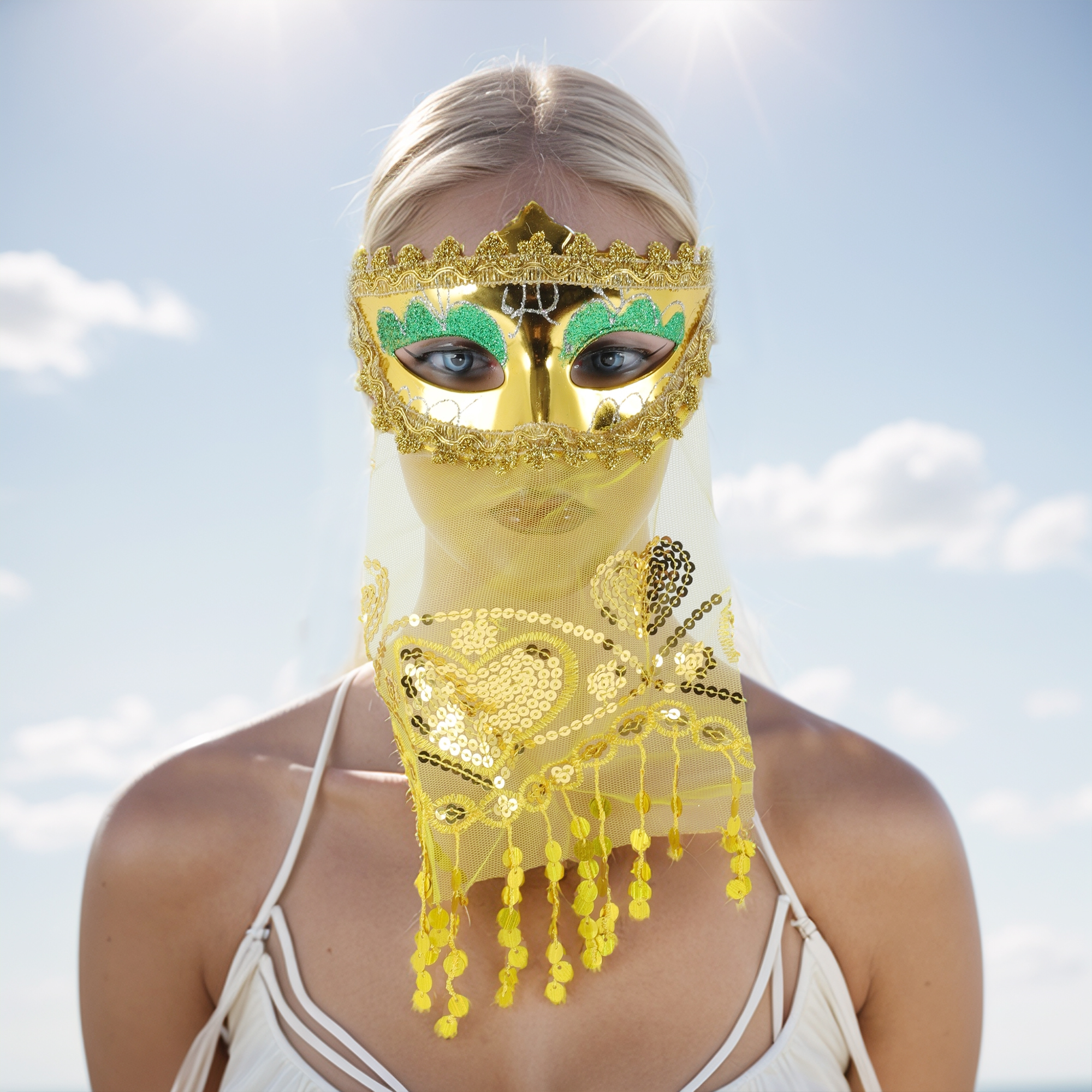 Unique Bargains 1 Box Elegant Veiled Half Face Party Mask Gold Tone