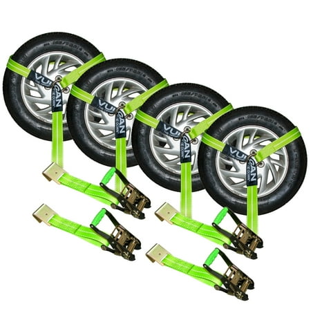 - Vulcan HI-VIZ 96'' Lasso Auto Tie Down w/Flat Hooks - 3300 lbs. SWL 4 Pack