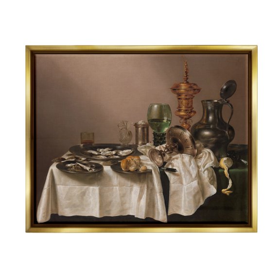 Stupell Industries Still Life with Gilt Cup Willem Claesz Classic Painting Painting Metallic Gold Floating Framed Canvas Print Wall Art, Design by one1000paintings