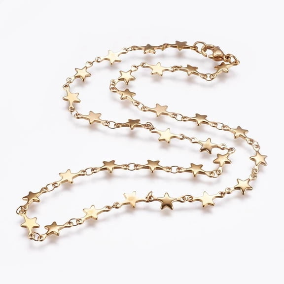304 Stainless Steel Chain Necklaces Lobster Clasp Star Gold 17.7"(45Cm) P673