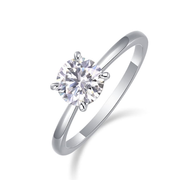 FACOS 2 Carat Round Cut Solitaire Engagement Ring in 18K White Gold Over Silver - Size 7