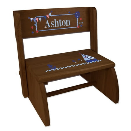 Personalized Sailboat Child's Espresso Flip Stool