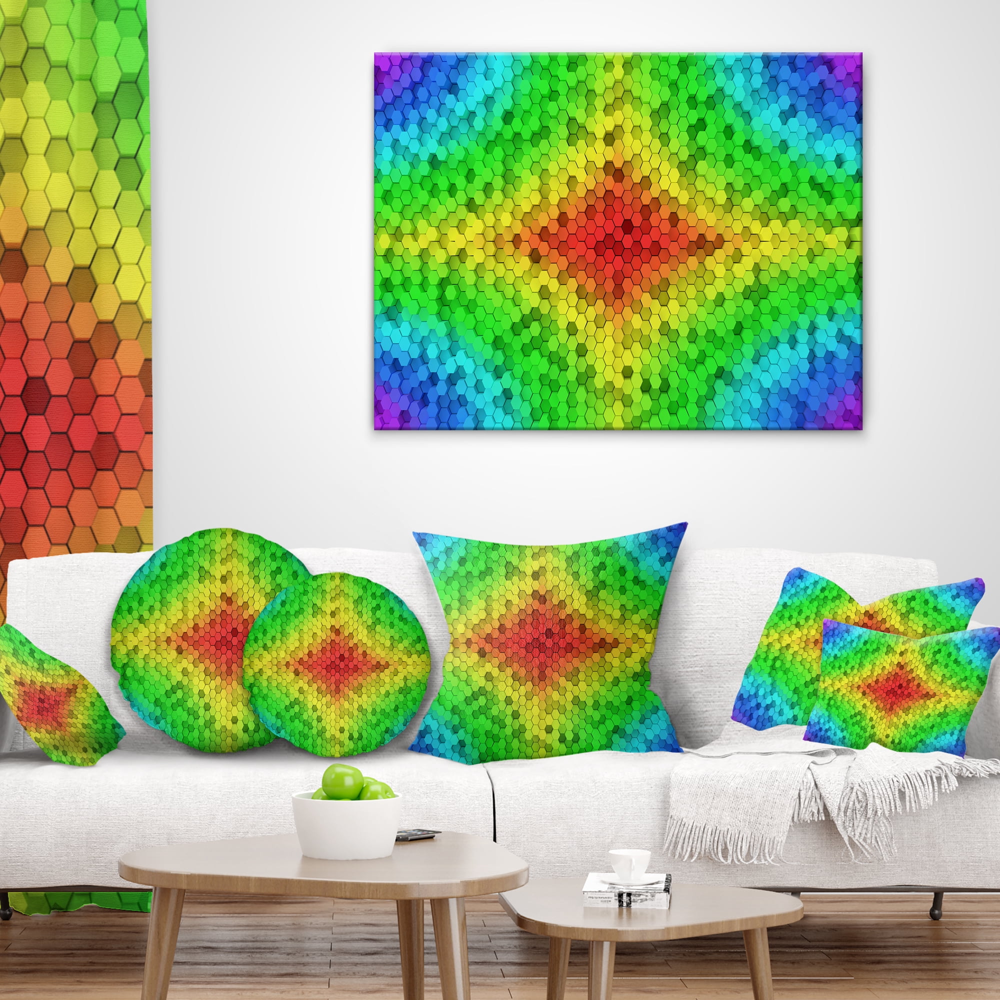 Designart Colorful Elevated Hexagon Columns - Abstract Throw Pillow - 16x16