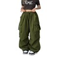 thumbnail image 1 of Ladies Cargo Pants  Solid Loose Trousers with Elastic Waistband and Pockets, 1 of 9