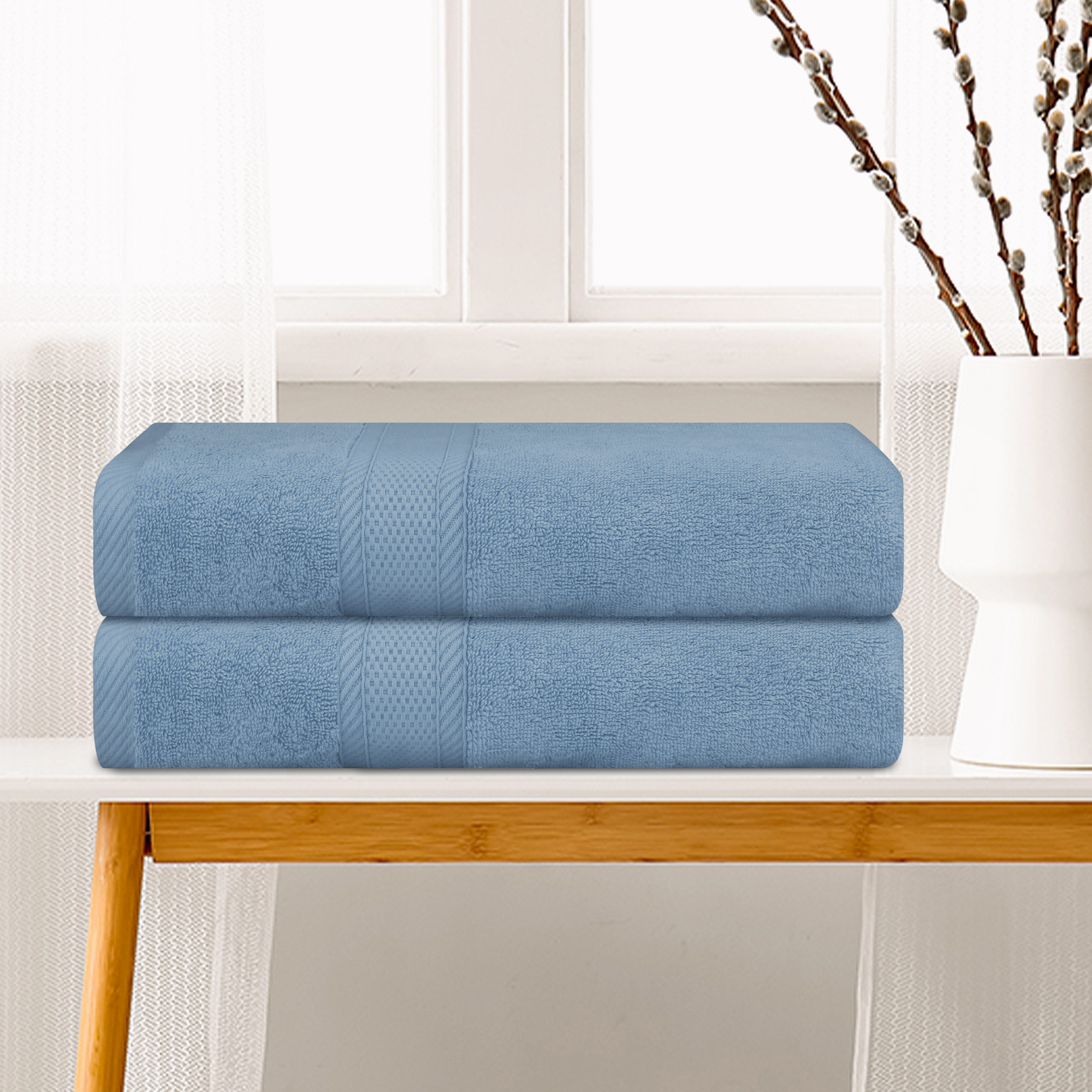 Unique Bargains Cotton 2 Pack Bath Towels Set Quick Dry and Highly Absorbent for Bathroom Dark Blue 28" x 56"