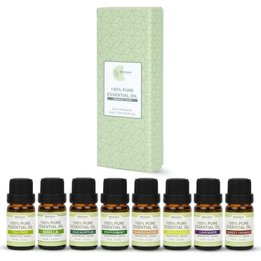 MantzNY 8PCS*10ML Essential Oils Set Lavender, Tea Tree, Peppermint, Orange, Eucalyptus, Lemongrass, Sandalwood, Vanilla Oils for Diffuser, Humidifier, Massage, Skin Care, Hair Care