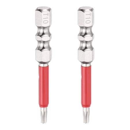 Uxcell 2pcs TT10 Torx Head Screwdriver Bit 1/4 Hex Shank 2 (50mm) Long Magnetic Tamper Proof 6 Point Star Drill Bits S2 Steel Industrial Power Screwdrivers with Hole Tip