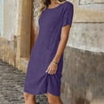 thumbnail image 6 of Ayolanni Scoop Neck Spring Dresses for Women Casual Short Sleeve Solid Midi Shift Dress Daily Ladies Plus Size Knit Textured Sundress Purple XXXL, 6 of 8