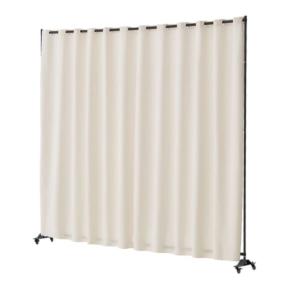 Portable Room Divider on Wheels,Freestanding Privacy Screen for Office,Bedroom,or Living Room,Beige Curtain Panel Divider