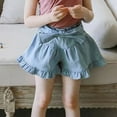 thumbnail image 2 of PINQI Pull On Short Pants for Children Toddler Girls Fixed Lacing Bow Denim Flared Shorts Ruffle Hem Beach Shorts Summer Loose Harem Shorts, 2 of 9