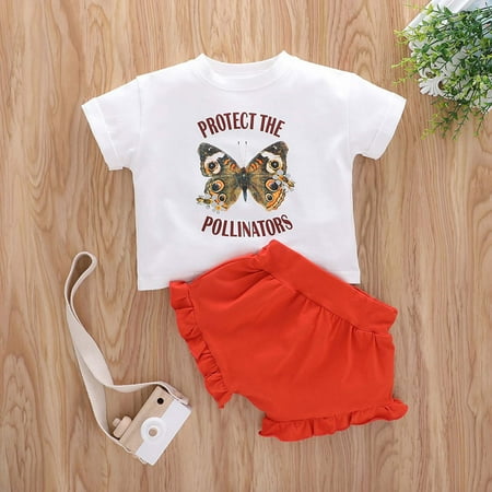 

Leutsin Toddler Kids Baby Girls Summer Letter Print Short-sleeved Shorts Clothes Suit