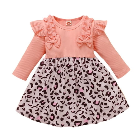 

Dadaria Baby Girl Clothes Newborn 6M-4T Toddler Long Sleeve Leopard Print Ruffles Princess Dress Pink 90 Toddler
