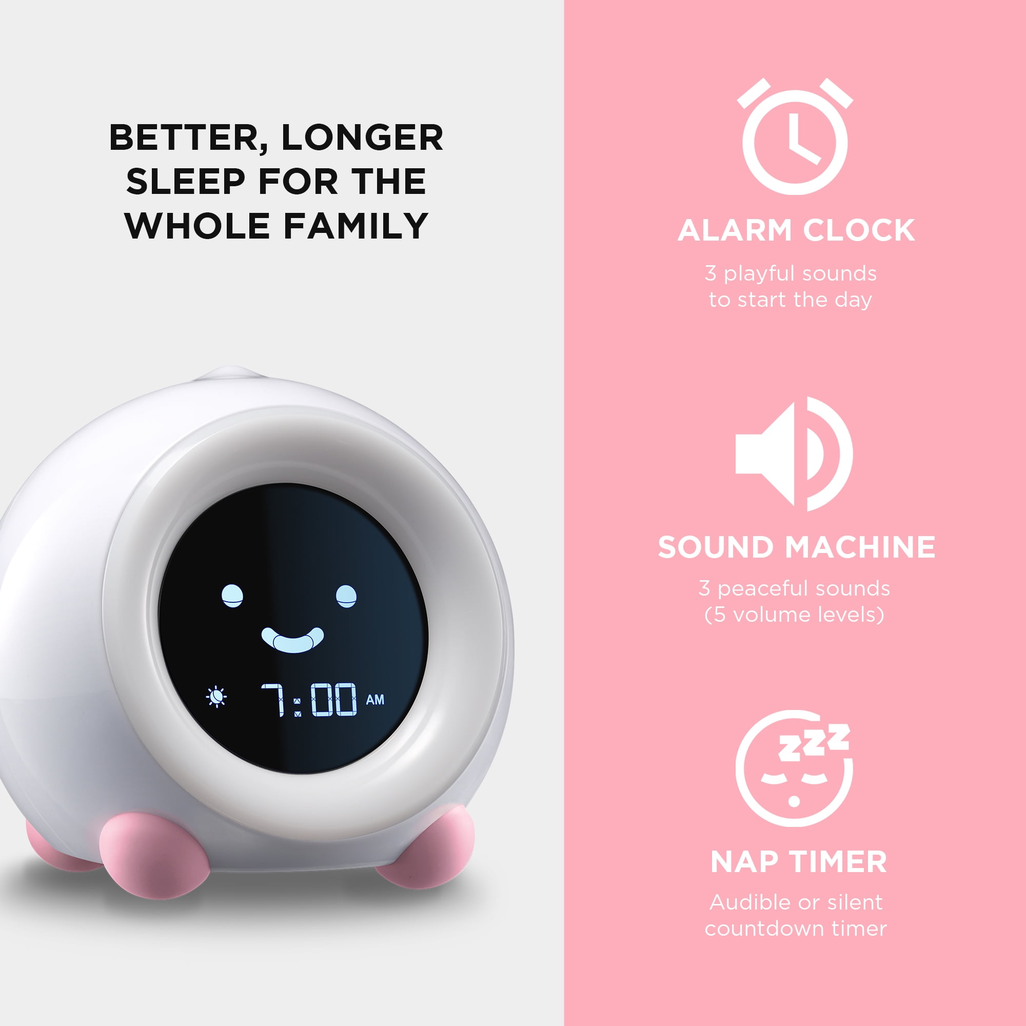 MELLA Ready To Rise Children's Sleep Trainer Night Light and Sleep Sounds Machine Alarm Clock