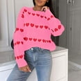 thumbnail image 4 of Cute Heart Sweaters for Women Crew Neck Valentines Day Sweater Long Sleeve Casual Ribbed Knit Pullover Top Hot Pink, M, 4 of 7