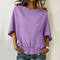 thumbnail image 2 of Guluxicc Womens Summer Cotton Linen Half Sleeve Shirt Crewneck Loose Fit Solid Oversized Basic Tee Blouse Banded Bottom Tops, 2 of 9