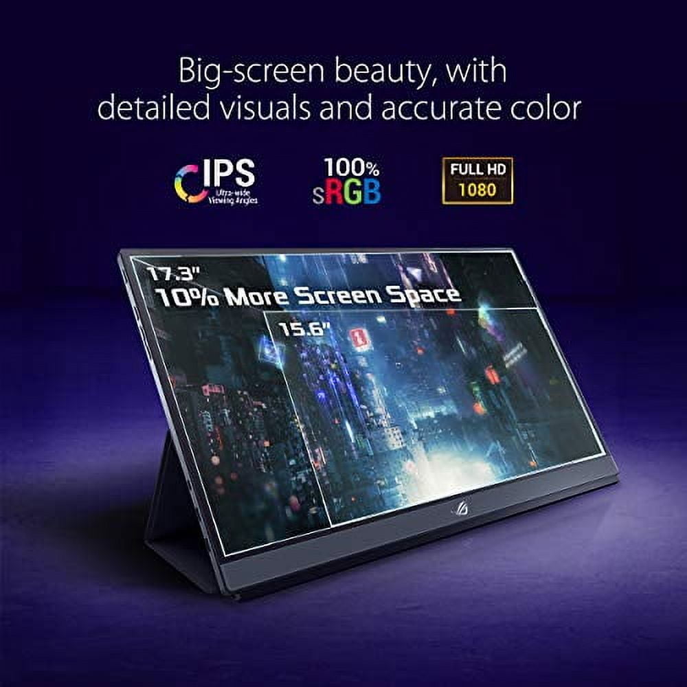 ASUS ROG Strix 17.3" 1080P Portable Gaming Monitor (XG17AHPE) - Full HD, IPS, 240Hz, 3ms, Adaptive-Sync, Smart Case, Ultra-slim, USB-C Power Delivery, Micro HDMI, For Laptop, PC, Phone, Console