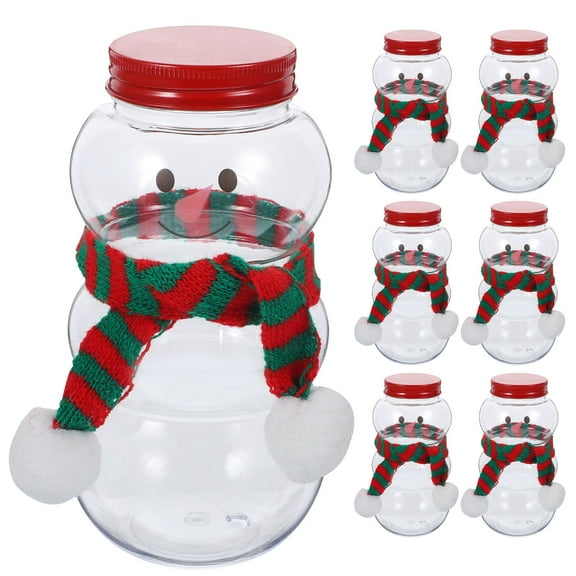 MUSEYA 10 Sets Christmas Snowman Beverage Bottles Plastic Juice Bottles with Scarves Xmas Supplies