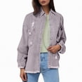 thumbnail image 4 of Towmus Jacket for Women Oversized Boyfriend Jean Jacket Button Up Frayed Hem Shacket Distressed Ripped Denim Jackets, 4 of 7